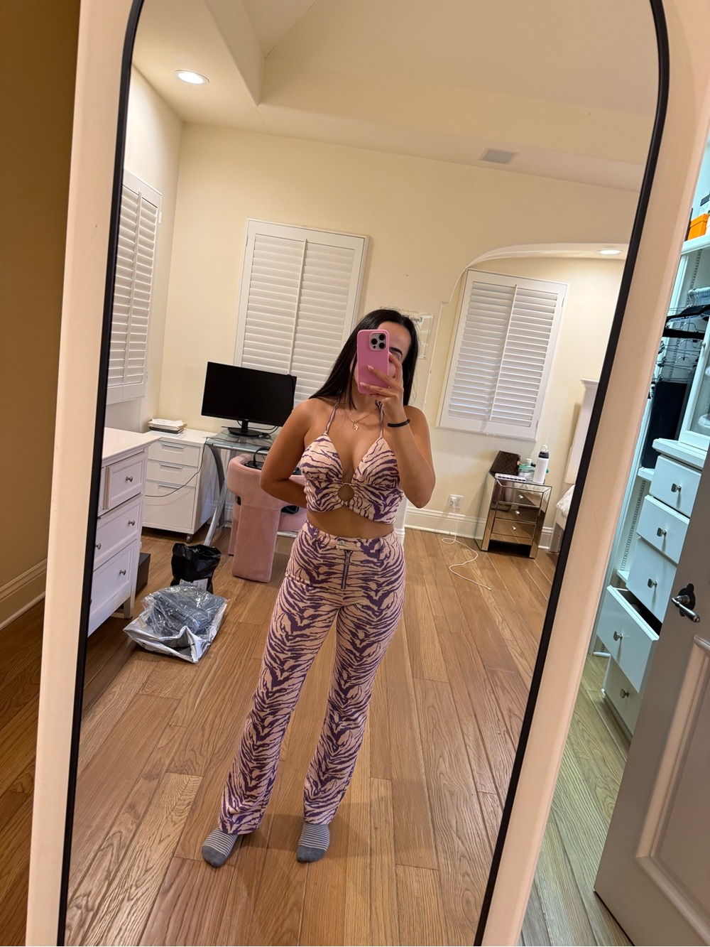 I AM GIA Purple Zebra Print High-Rise Wide-Leg set ~space cowgirl - Picture 2 of 4